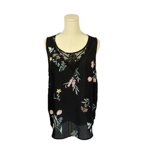LC Lauren Conrad Black Tank w/ Pink & Blue Floral Pattern & Soft Back (Size XL)